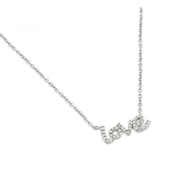 Silver 925 Rhodium Plated Textured Love Pendant Necklace - STP01473 | Silver Palace Inc.