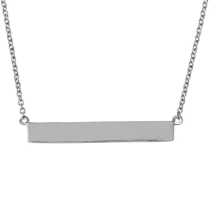 Silver 925 Rhodium Plated Rectangular Tag Necklace - STP01474RH | Silver Palace Inc.