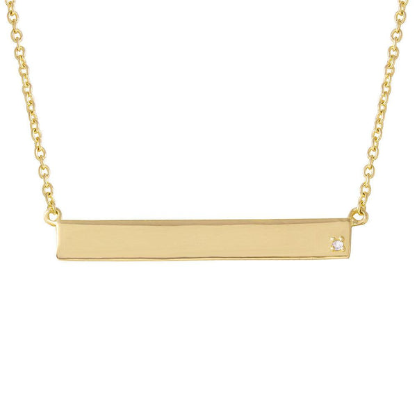 Silver 925 Gold Plated Bar Necklace with Diamond - STP01476GP | Silver Palace Inc.