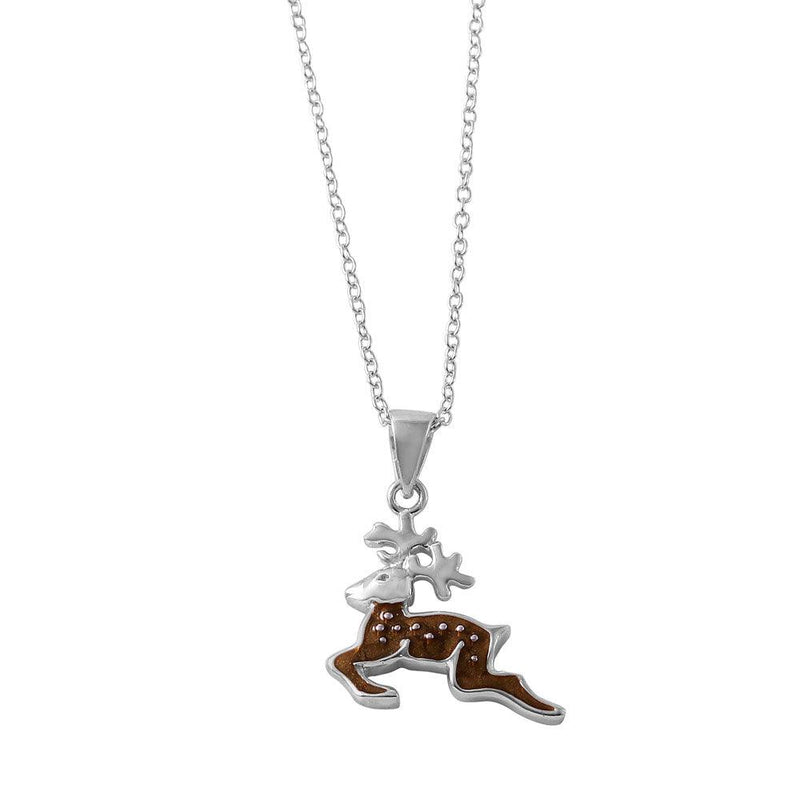 Silver 925 Rhodium Reindeer Pendent Necklace with Dots Design - STP01479 | Silver Palace Inc.