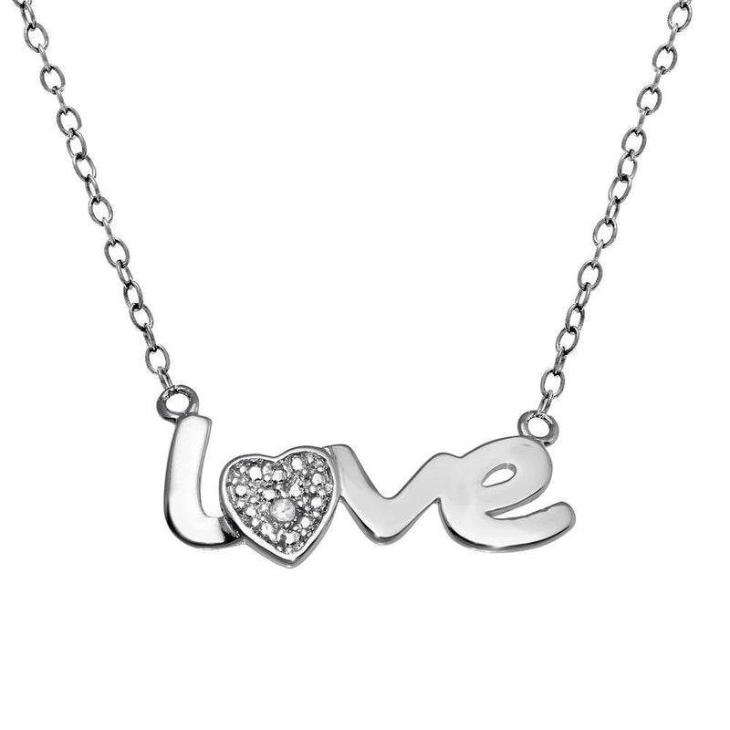 Rhodium Plated 925 Sterling Silver Clear Diamond Love Necklace - STP01481 | Silver Palace Inc.