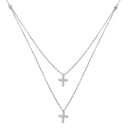Silver 925 Rhodium Plated Two-strand Double Cross CZ Pendant Necklace - STP01482 | Silver Palace Inc.