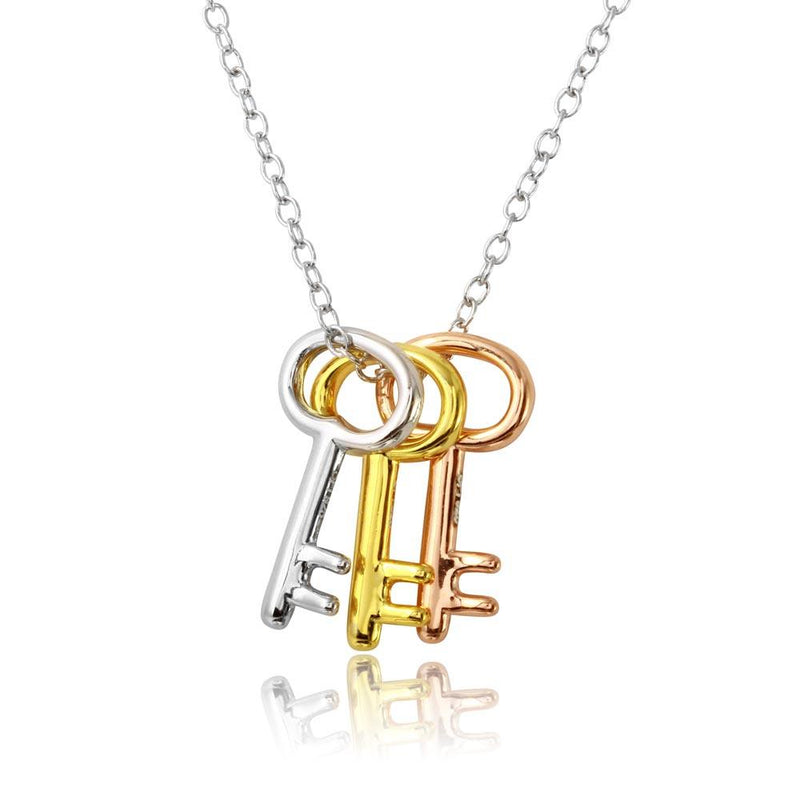 Silver 925 Tri Color Plated Three Key Necklace - STP01572TRI | Silver Palace Inc.