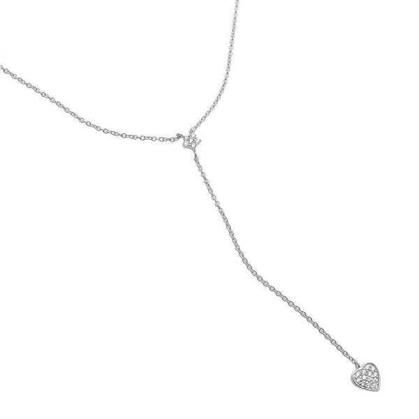 Silver 925 Rhodium Plated Star and Heart Drop CZ Necklace - STP01520 | Silver Palace Inc.