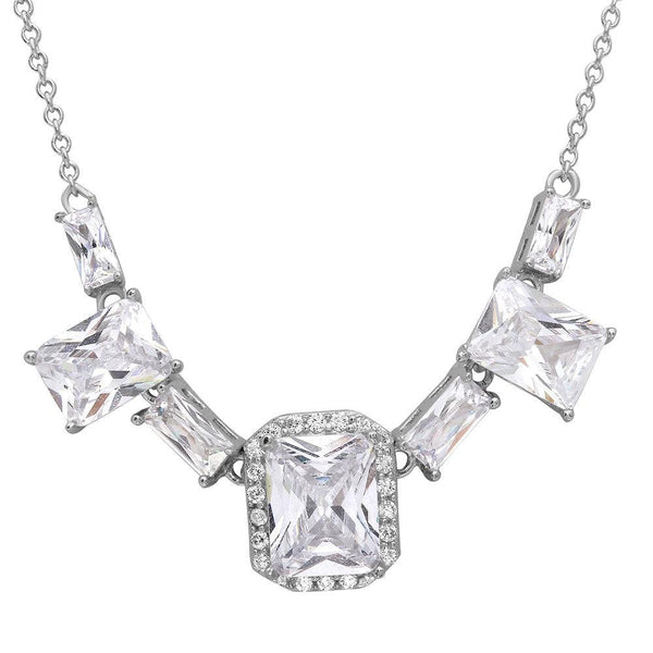Silver 925 Rhodium Plated Square Halo Center 7 CZ Necklace - STP01521 | Silver Palace Inc.