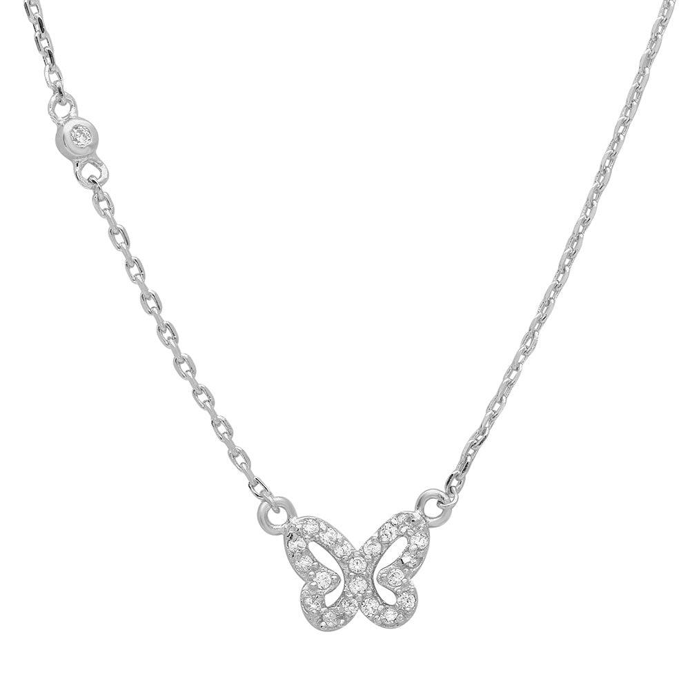 Silver 925 Rhodium Butterfly CZ Necklace - STP01523 | Silver Palace Inc.