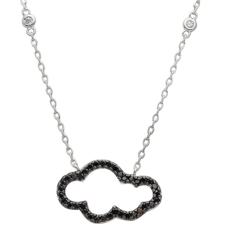 Silver 925 Rhodium Plated Black CZ Encrusted Open Cloud Necklace - STP01528BLK | Silver Palace Inc.