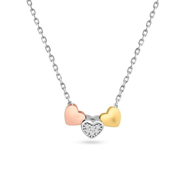Silver 925 3 Toned Heart Charms Necklace - STP01530 | Silver Palace Inc.