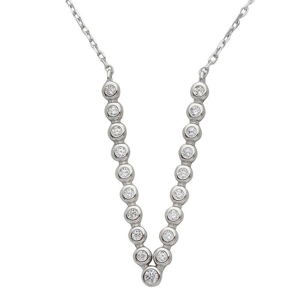 Silver 925 Rhodium Plated Bubble V Shape CZ Necklace - STP01533 | Silver Palace Inc.