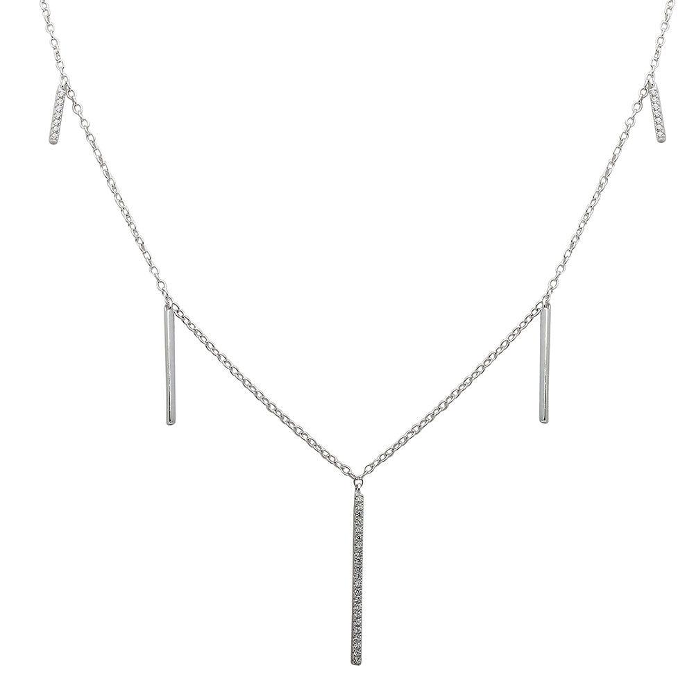 Silver 925 Rhodium Plated CZ Hanging Bars Necklace - STP01534 | Silver Palace Inc.