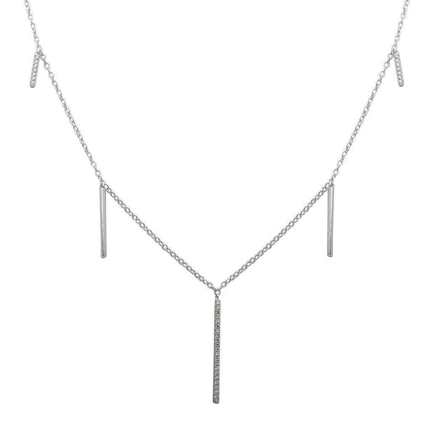 Silver 925 Rhodium Plated CZ Hanging Bars Necklace - STP01534 | Silver Palace Inc.