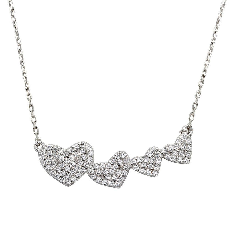 Silver 925 Rhodium Plated 4 Graduated CZ Encrusted Heart Necklace - STP01538 | Silver Palace Inc.