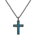 Silver 925 Black Rhodium Plated Turquoise Stone Cross Necklace - STP01539BP | Silver Palace Inc.