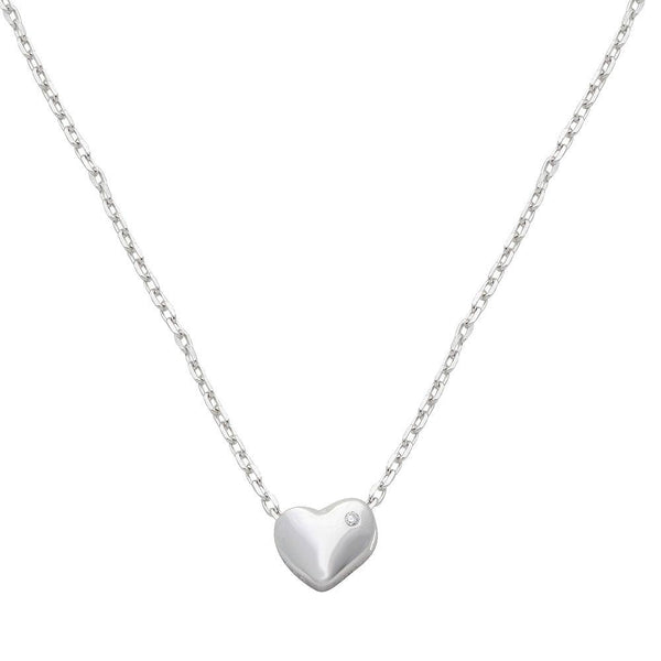 Silver 925 Rhodium Plated Small Heart with Stone Necklace - STP01542 | Silver Palace Inc.