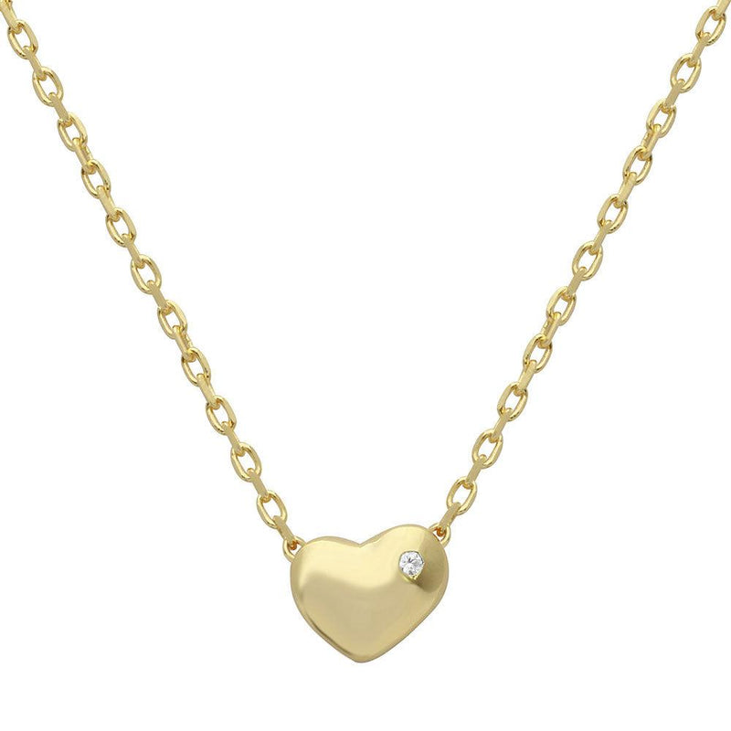 Gold Plated 925 Sterling Silver Small Heart with Stone Necklace - STP01542GP