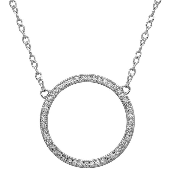 Silver 925 Rhodium Plated Open Circle CZ Encrusted Necklace - STP01547 | Silver Palace Inc.