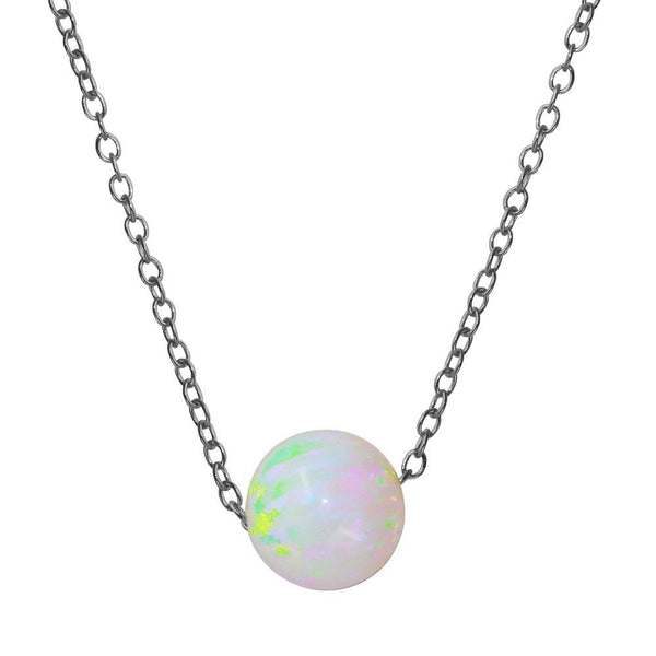 Silver 925 Rhodium Plated White Round Synthetic Opal Necklace - STP01563RH | Silver Palace Inc.