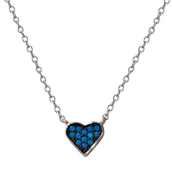 Silver 925 Rhodium Plated Heart Necklace with Turquoise Beads - STP01568XP | Silver Palace Inc.