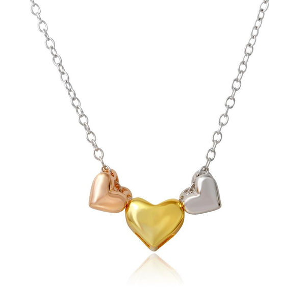 Silver 925 Tri Color Plated Three Heart Necklace - STP01570TRI | Silver Palace Inc.