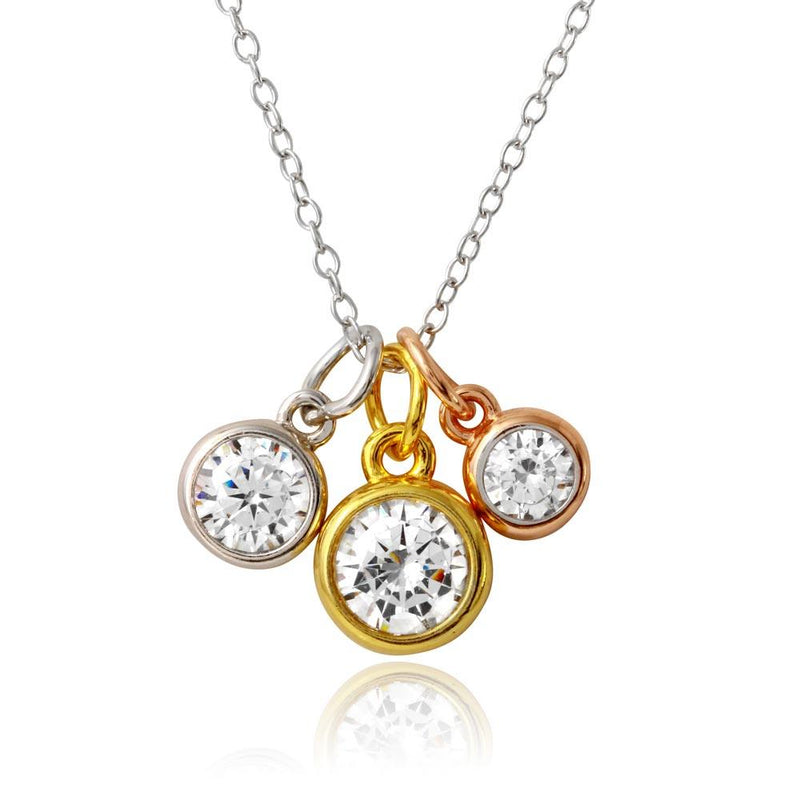 Silver 925 Tri Color Plated Three Round CZ Necklace - STP01573TRI | Silver Palace Inc.