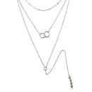 925 Sterling Silver Rhodium Plated Triple Strand Bead Interlocked Rings and Fresh Water Pearl Necklace - STP01577RH | Silver Palace Inc.