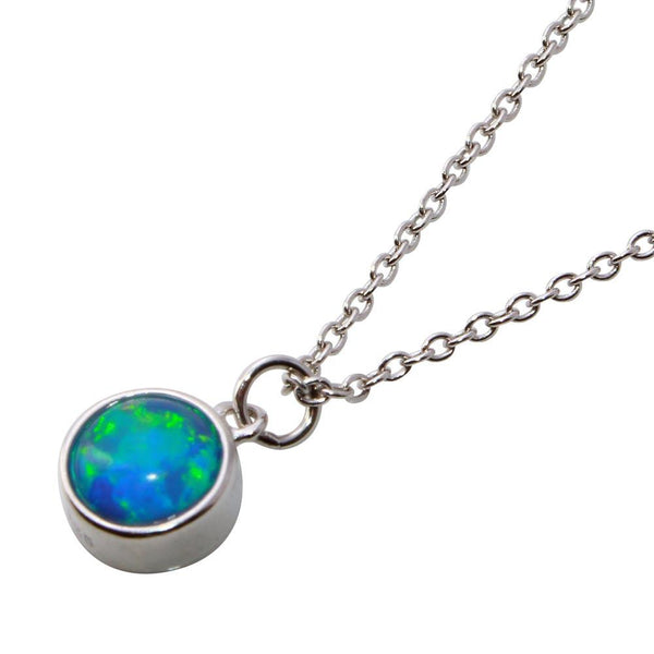 Silver 925 Rhodium Plated Collar with Dropped Round Blue Opal Necklace - STP01580RH | Silver Palace Inc.