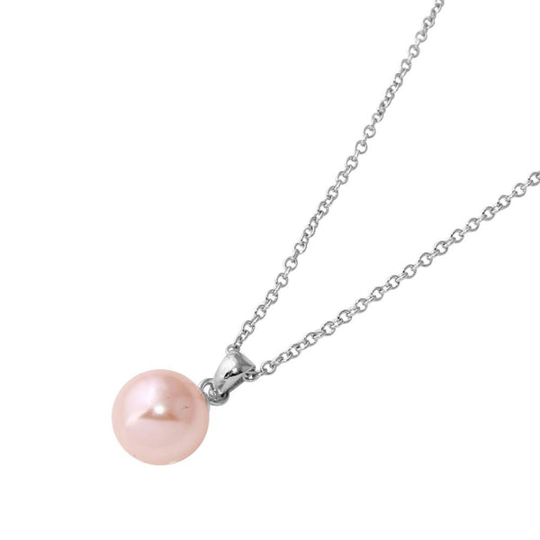 Silver 925 Rhodium Plated Collar with Dropped Synthetic Pink Pearl Necklace - STP01582RH | Silver Palace Inc.
