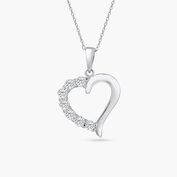Silver 925 Rhodium Plated Open CZ Heart Necklace - STP01584 | Silver Palace Inc.