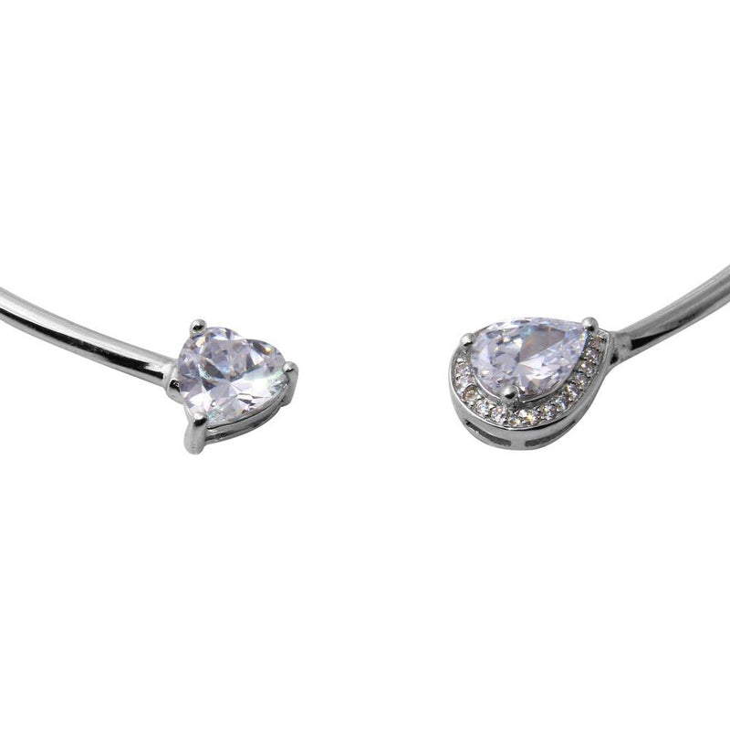 Silver 925 Rhodium Plated Heart and Pear Micro Pave Collar Necklace - STP01587RH | Silver Palace Inc.