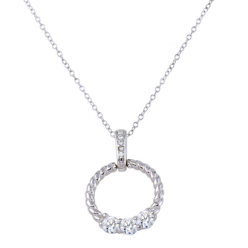 Silver 925 Rhodium Plated Twisted Round Pendant with CZ - STP01589 | Silver Palace Inc.
