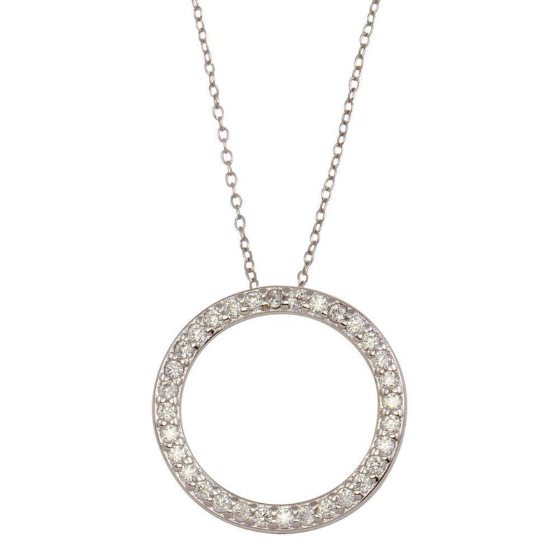 Silver 925 Rhodium Plated Circle Pendant Necklace with CZ - STP01591 | Silver Palace Inc.