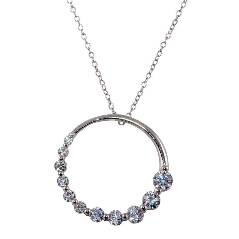 Silver 925 Rhodium Plated Circle Pendant with Graduated CZ - STP01593 | Silver Palace Inc.