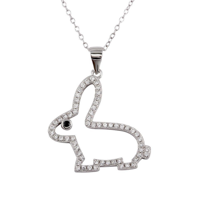 Silver 925 Rhodium Plated Open Rabbit Pendant with CZ - STP01598 | Silver Palace Inc.