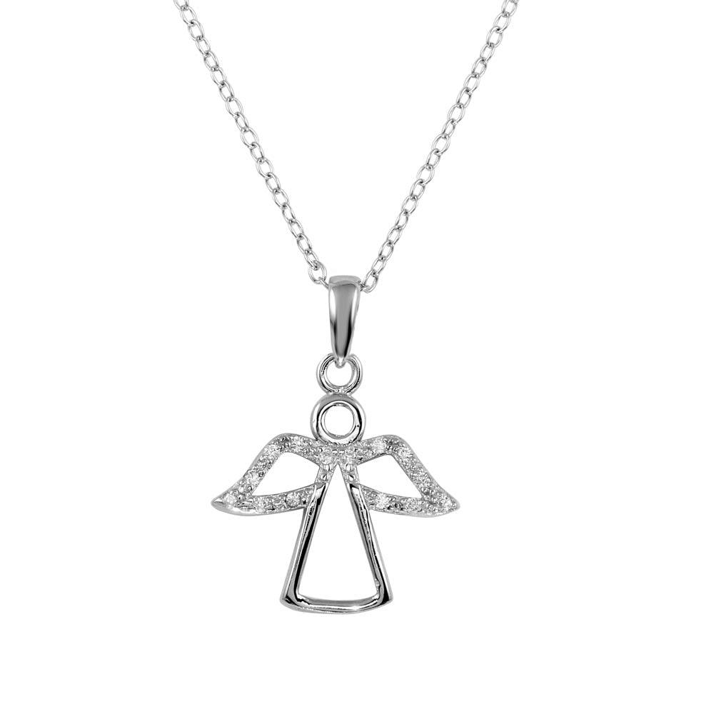 Silver 925 Rhodium Plated Small Angel Pendant with CZ - STP01602 | Silver Palace Inc.