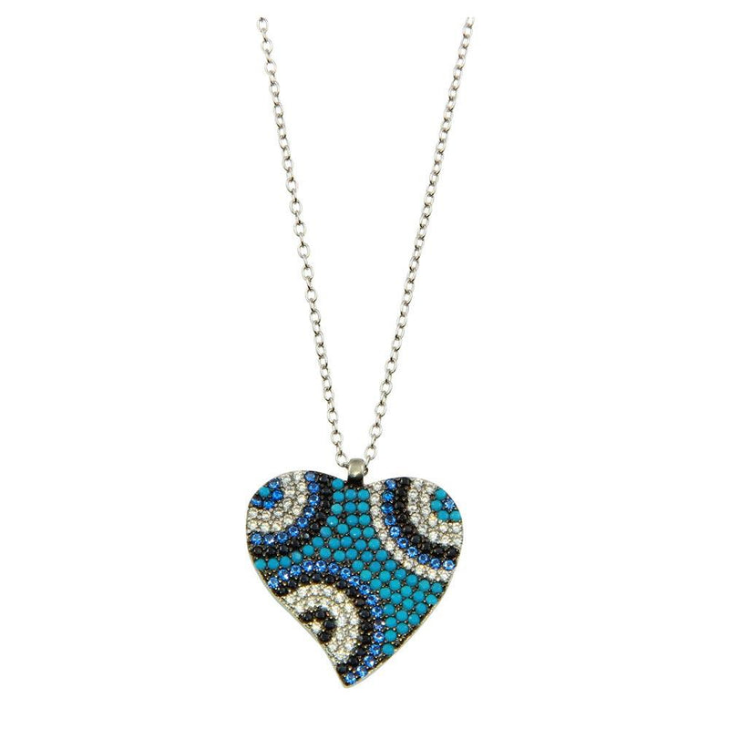 Silver 925 Rhodium Plated Blue Heart Necklace with CZ - STP01604 | Silver Palace Inc.