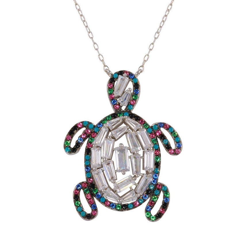 Silver 925 Rhodium Plated Multi-Colored Turtle Pendant with CZ - STP01608 | Silver Palace Inc.