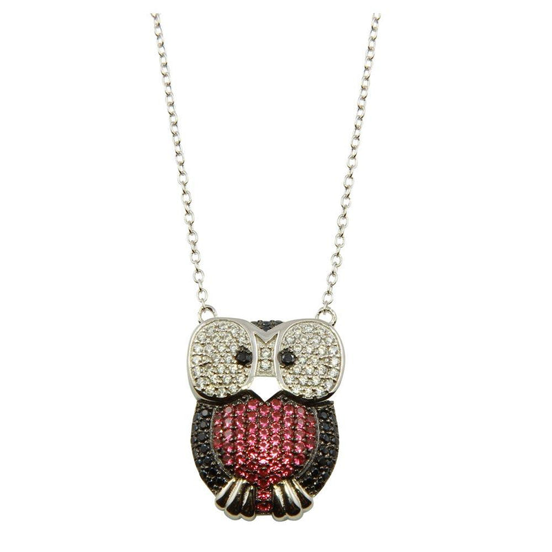 Silver 925 Rhodium Plated Owl Pendant Necklace with CZ - STP01610 | Silver Palace Inc.