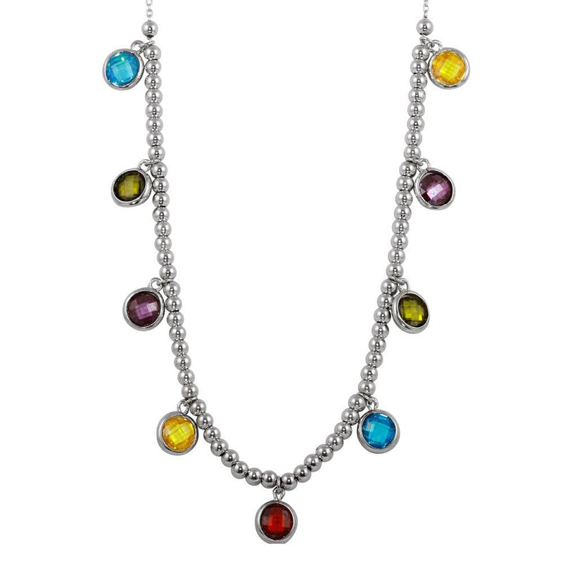Silver 925 Rhodium Plated Multi-Color Round CZ Bead Pendant Necklace - STP01611 | Silver Palace Inc.