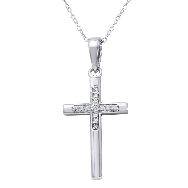 Silver 925 Rhodium Plated Small Cross Pendant Necklace - STP01625 | Silver Palace Inc.