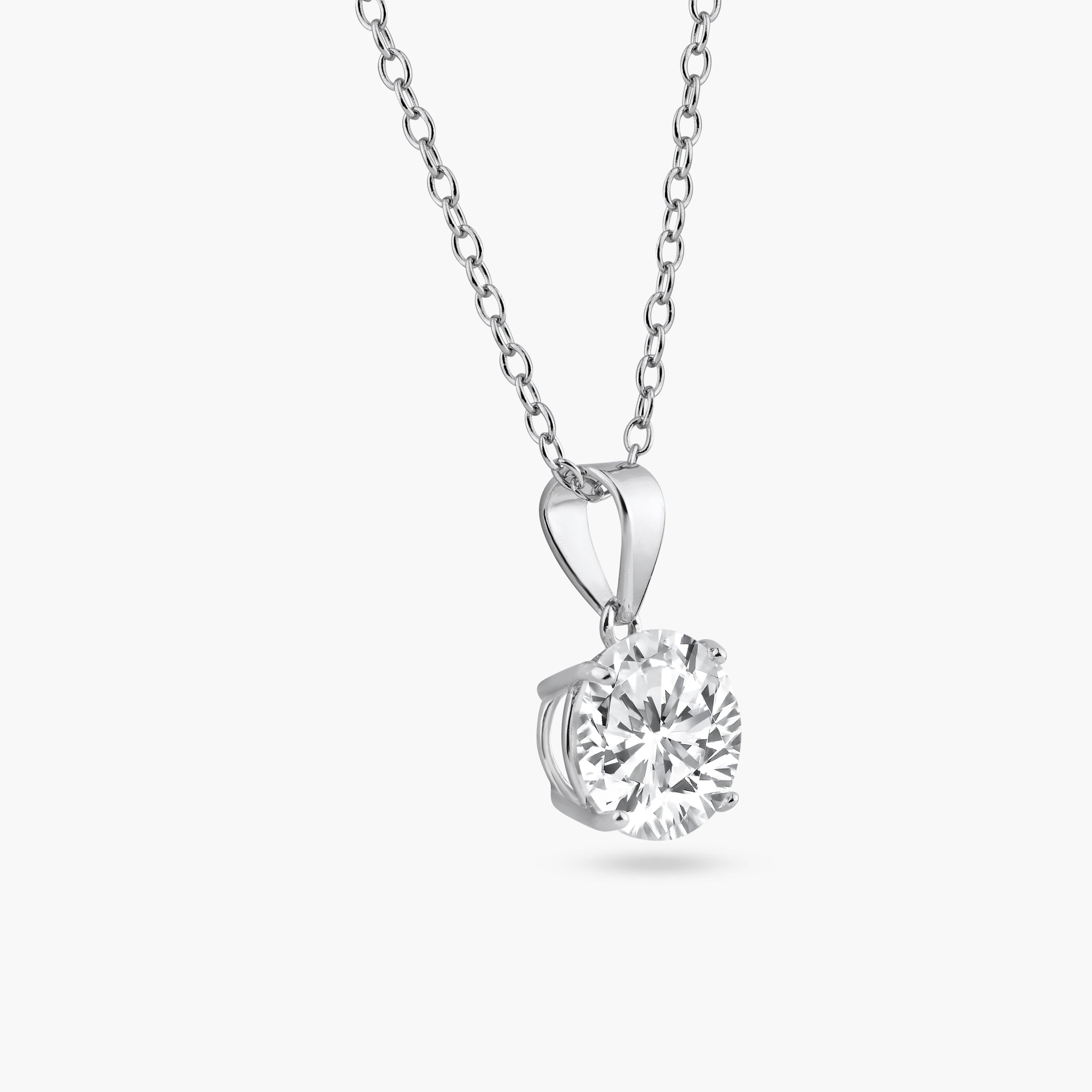 Silver 925 Rhodium Plated Round Clear CZ Stone Pendant
