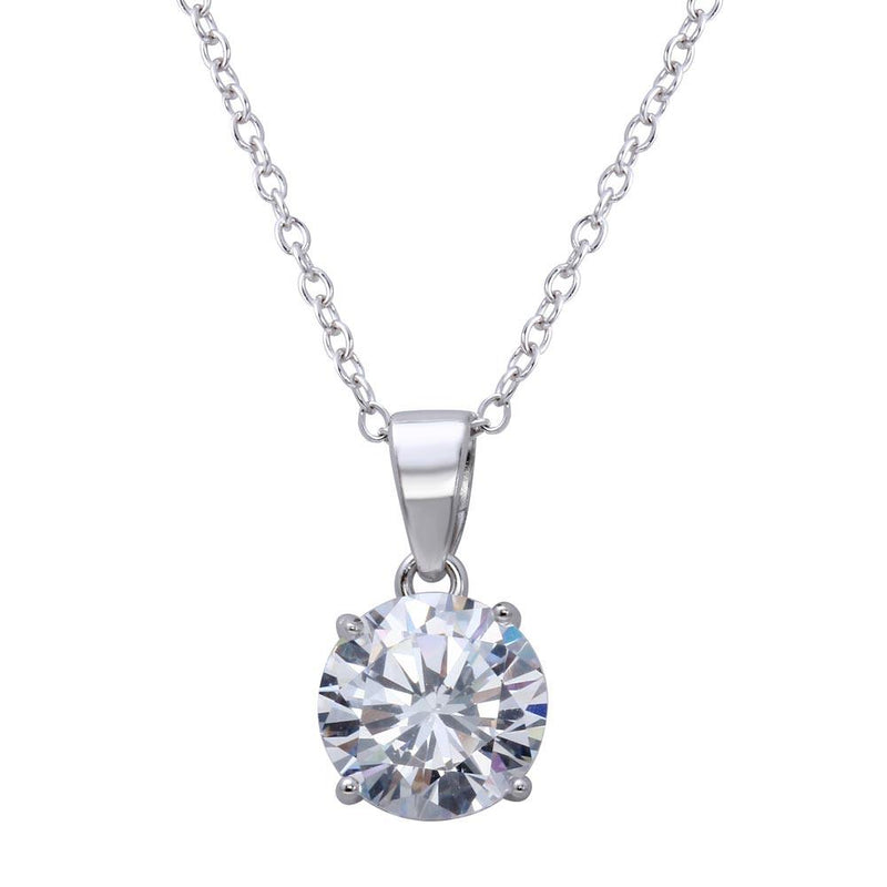 Rhodium Plated 925 Sterling Silver Round Clear CZ Solitaire Necklace - STP01628RH
