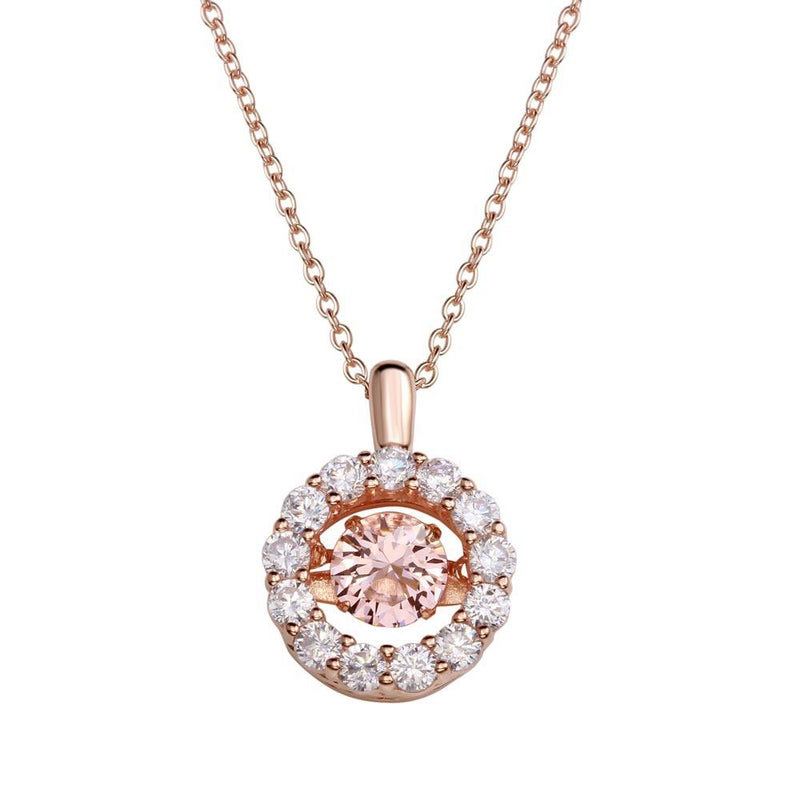 Silver 925 Rose Gold Plated Open Round Pendant with Pink Dancing CZ - STP01632RGP | Silver Palace Inc.
