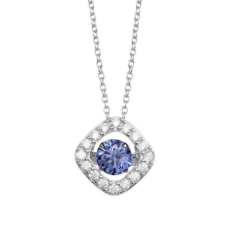 Silver 925 Rhodium Plated Open Square Pendant Necklace with Dancing CZ Stones - STP01633BLU | Silver Palace Inc.