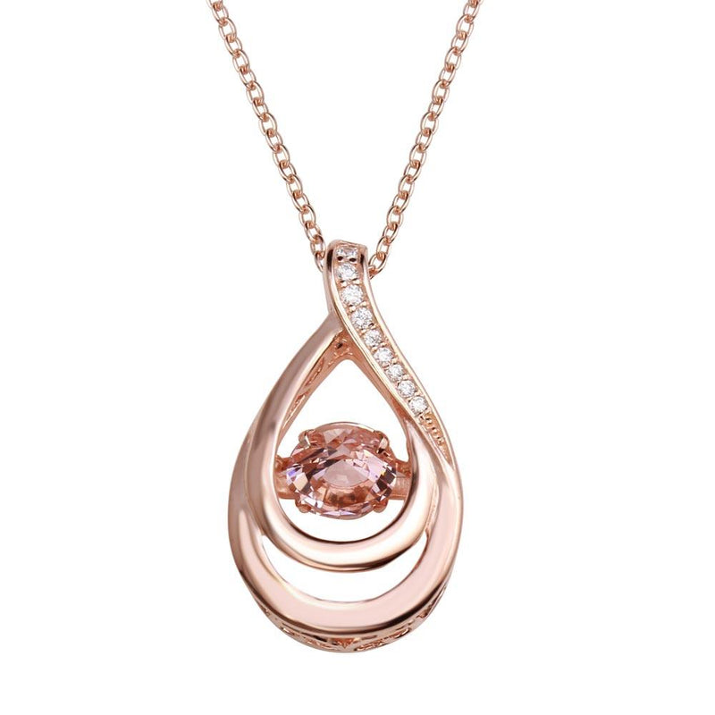 Silver 925 Rose Gold Plated Open Teardrop Necklace with Dancing Pink CZ - STP01635RGP | Silver Palace Inc.