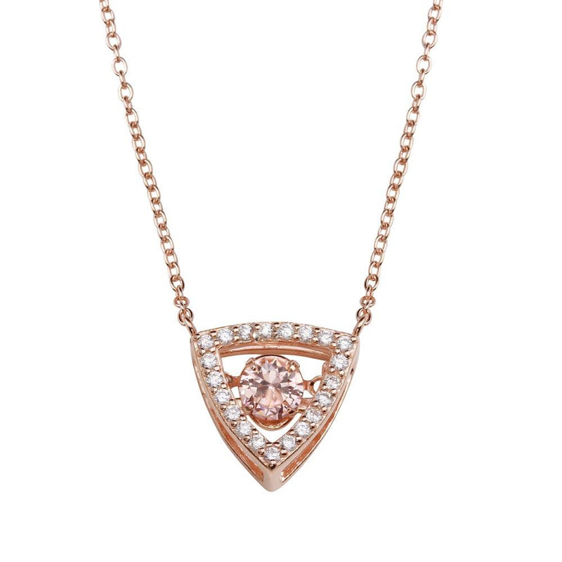 Silver 925 Rose Gold Plated Open Triangle Pendant Necklace with Pink Dancing CZ - STP01639RGP | Silver Palace Inc.