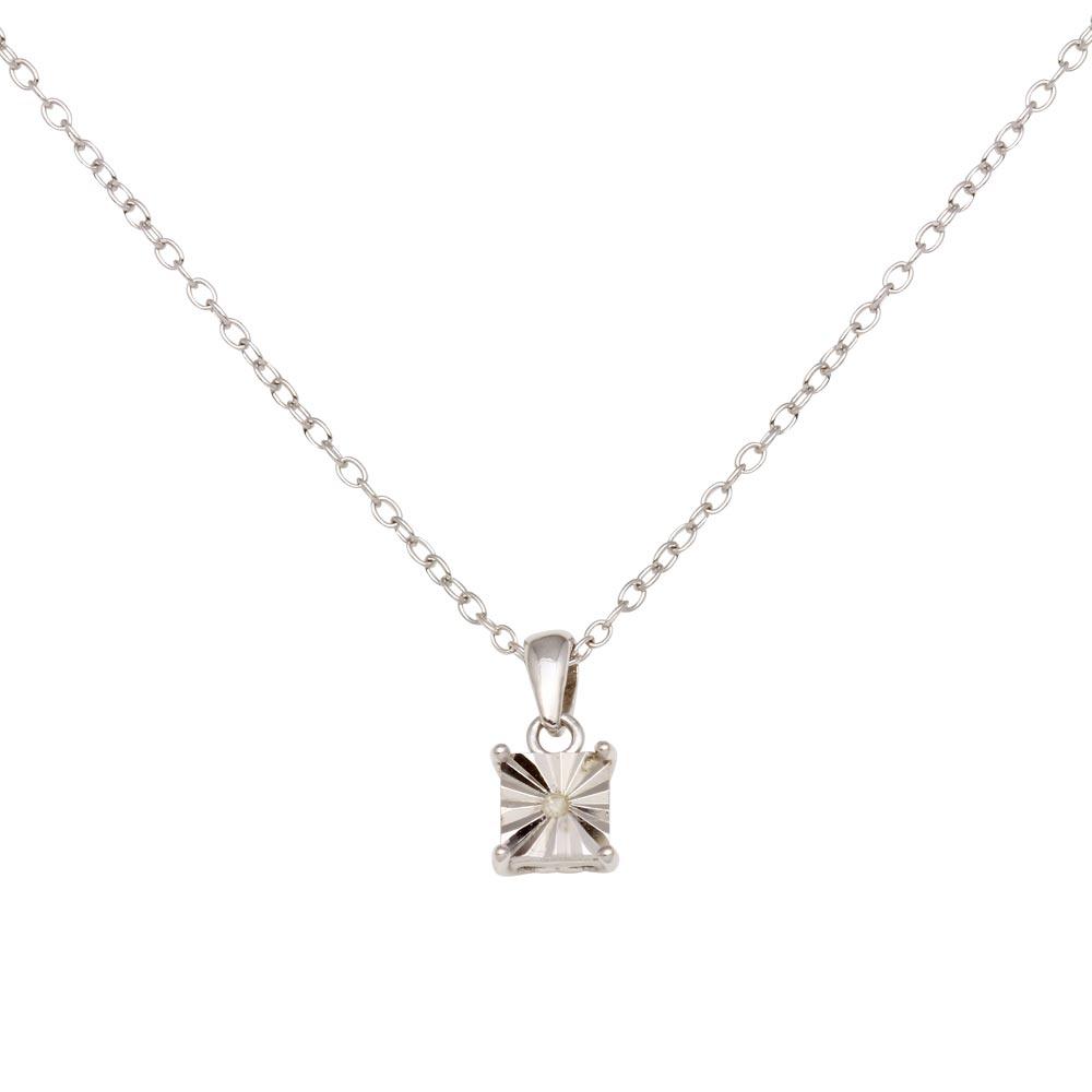 Silver 925 Rhodium Plated Square Pendant Necklace - STP01641 | Silver Palace Inc.