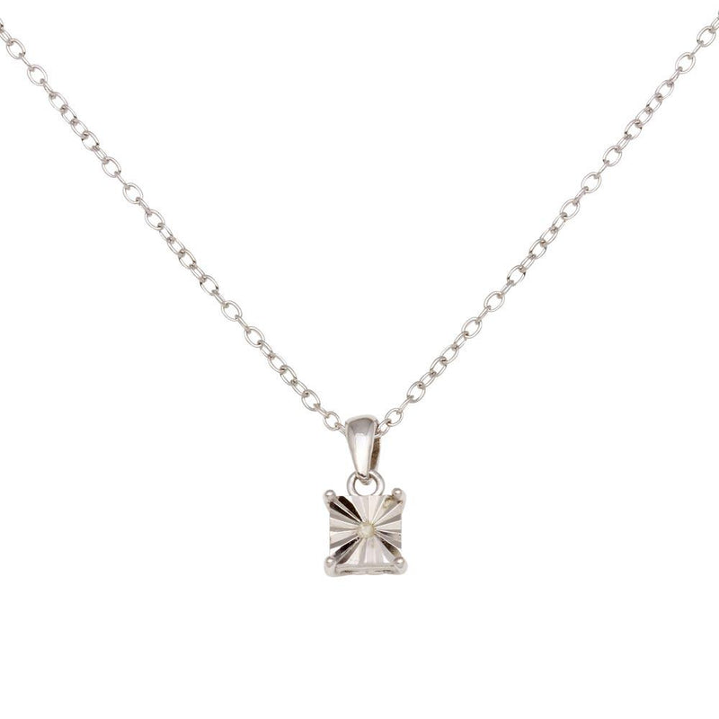 Silver 925 Rhodium Plated Square Pendant Necklace - STP01641 | Silver Palace Inc.