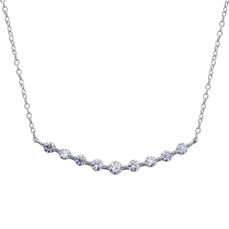 Silver 925 Rhodium Plated Curved Bar Pendant Necklace with CZ - STP01647 | Silver Palace Inc.