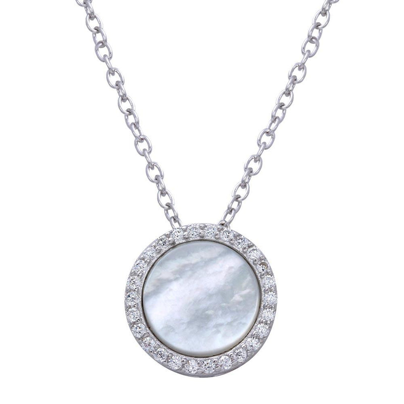 Silver 925 Rhodium Plated Round Opal Pendant Necklace with CZ - STP01649CLR | Silver Palace Inc.