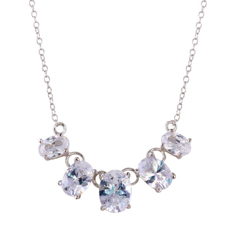 Silver 925 Rhodium Plated 5 CZ Stone Necklace - STP01648 | Silver Palace Inc.